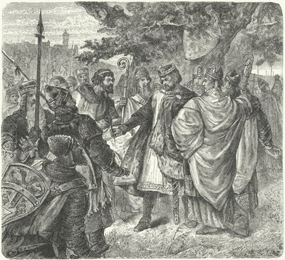Koning Jan stemt in met de Magna Carta, Runnymede door German School