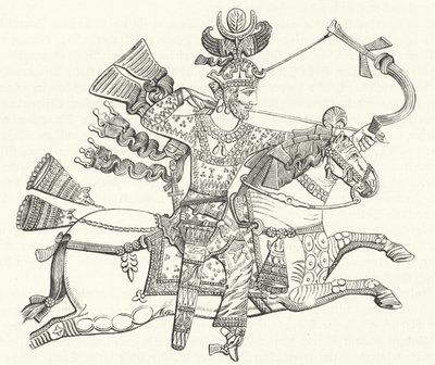 Koning Peroz I van Perzië te paard door German School