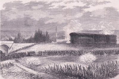 Locomotiefbatterijen in actie, Cassells Geschiedenis van de oorlog tussen Frankrijk en Duitsland uitgegeven door Cassell and Company Limited, ca. 1890 door German School