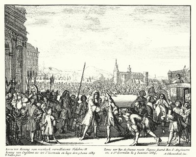 Lodewijk XIV van Frankrijk verwelkomt Jacob II van Engeland in ballingschap door German School