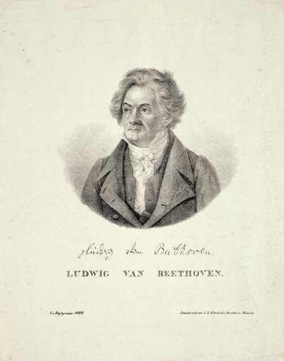 Ludwig van Beethoven (1770-1827) gegraveerd door C.F. Klinkicht door German School