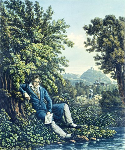Ludwig van Beethoven bij een rivier door German School