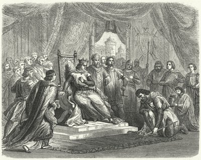 Malcolm IV van Schotland brengt hulde aan Hendrik II van Engeland in Chester door German School