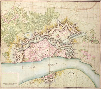 Kaart van Düsseldorf, 1736 door German School