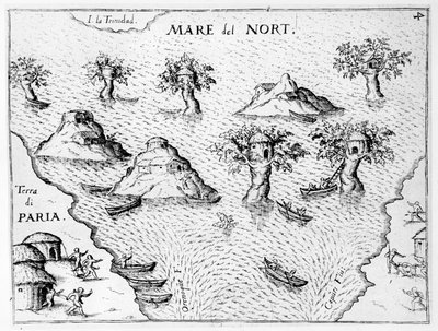 Kaart van de kust van Guyana, illustratie uit Regni Guianae door G. Raleigh door German School