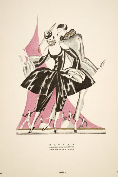"Masken: ontworpen en getekend door Offterdinger, uit Styl, pub.1922 (pochoirdruk) door German School