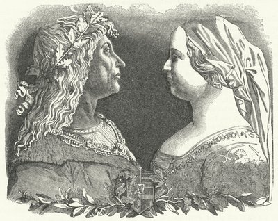 Matthias Corvinus, Koning van Hongarije, en zijn koningin, Beatrice van Napels (gravure) door German School