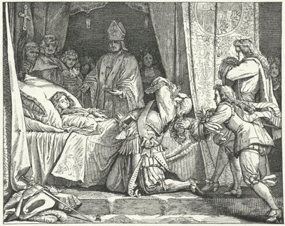 Maximiliaan II Emanuel, keurvorst van Beieren, aan het sterfbed van zijn zoon Joseph Ferdinand door German School