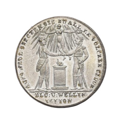 Medaille ter herdenking van Wellington en Blücher bij Waterloo door German School