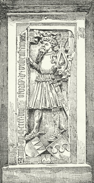 Gedenksteen in de kathedraal van Brixen van de Duitse dichter en diplomaat Oswald von Wolkenstein (gravure) door German School