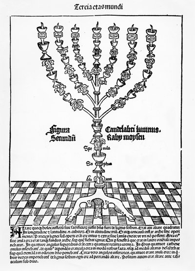 Menorah, uit Liber Chronicarum door Hartmann Schedel, gepubliceerd in Neurenberg, 1493 door German School