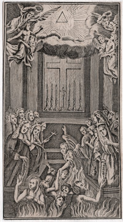 Mis in de tempel (gravure) door German School