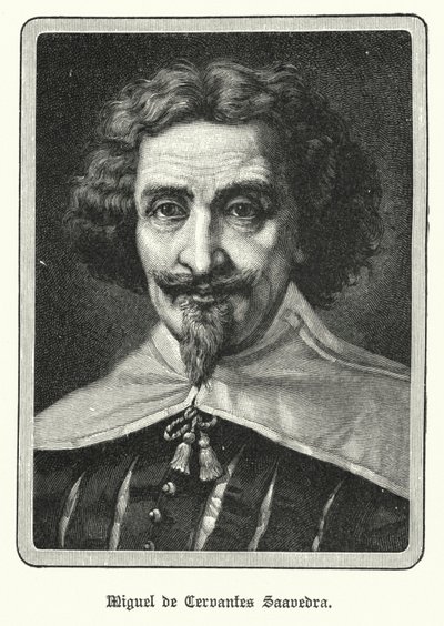 Miguel de Cervantes Saavedra, Spaanse romanschrijver (litho) door German School