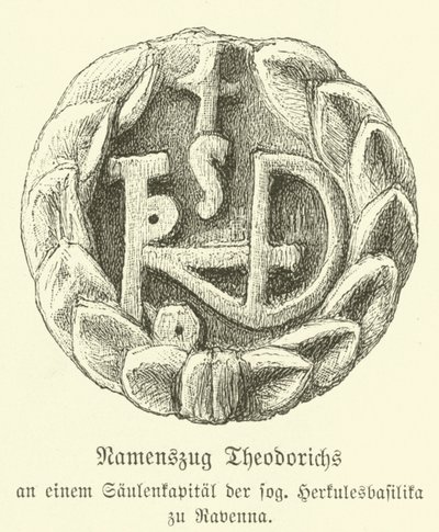 Monogram van Theoderik de Grote, koning van de Ostrogoten door German School