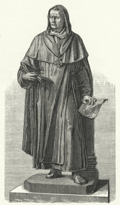 Monument voor de Duitse heilige Albertus Magnus op zijn geboorteplaats Lauingen, Beieren (gravure) door German School