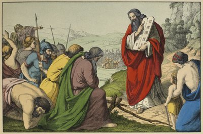 Mozes en de tafelen van de wet, illustratie uit L