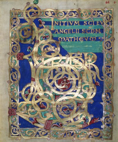 Versierde incipit van het evangelie van Mattheüs, uit het Evangeliarium van de kathedraal van Plock door German School