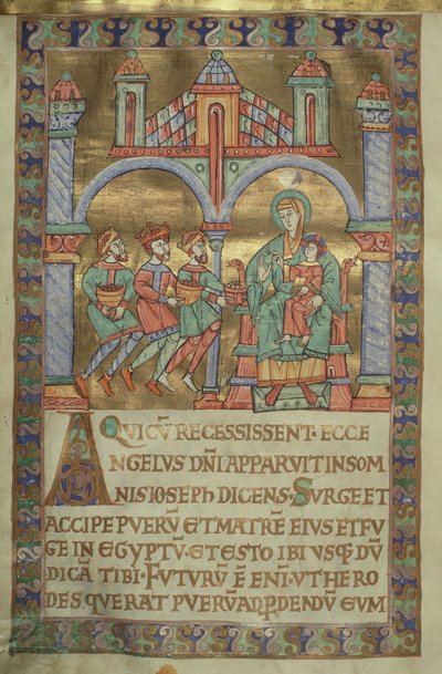 Ms. Czart. 1207, IV, fol.V v. Aanbidding der Wijzen, uit Het Evangeliarium van de Kathedraal van Plock, ca. 1075 door German School