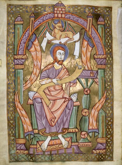 Ms Czart 1207 IV fol CXIXv St. Lucas de Evangelist, uit Het Evangeliarium van de Kathedraal van Plock, ca. 1075 door German School