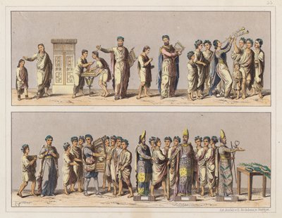 Musici en koor uit de klassieke periode (kleurenlitho) door German School