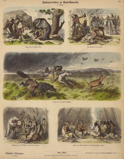Inheemse Amerikanen (gekleurde gravure) door German School