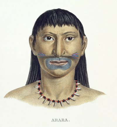 Inheemse man van de Arara-stam met blauwe gezichtsverf, uit Atlas van een reis in Brazilië door Johann Baptist von Spix (1781-1826) en Karl Friedrich Philipp Martius (1794-1868), gepubliceerd ca. 1835-50 door German School