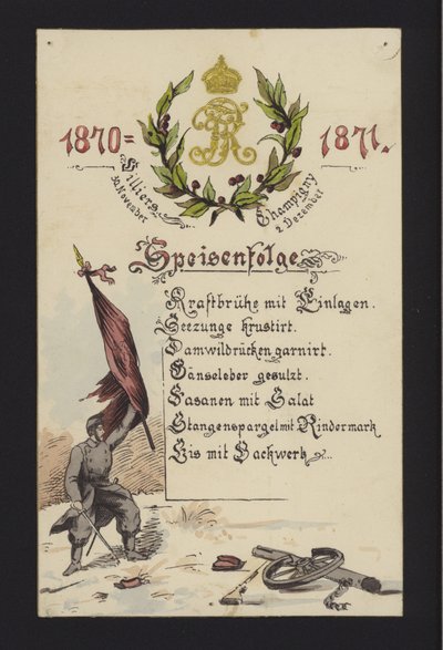 Nieuwjaarsbanketten gehouden door de bezettende Duitsers in Villiers en Champigny, Parijs, 30 december 1870 en 2 januari 1871 door German School