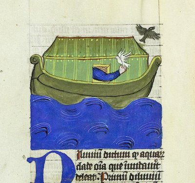 Noach laat de duif en de raaf los, De Rerum Naturis - Rabanus Maurus, c.1425 door German School