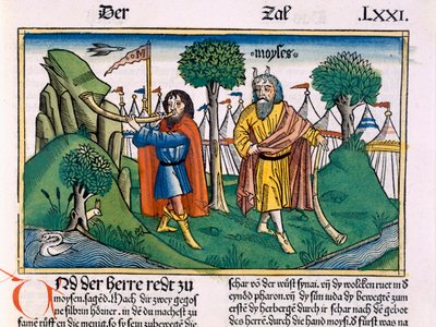 Numeri 2 De kampindelingen van de Israëlieten, uit de Neurenbergse Bijbel (Biblia Sacra Germanaica) door German School
