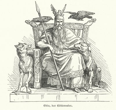 Odin, god van de Noorse mythologie (gravure) door German School