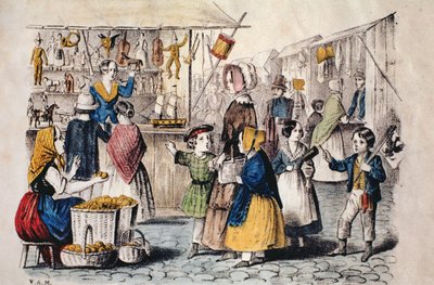 Openluchtmarkt in Duitsland, c.1860 door German School