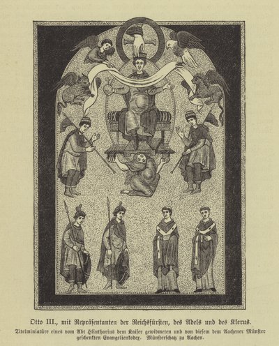 Otto III, Heilige Roomse keizer, met vertegenwoordigers van de prinsen, de adel en de geestelijkheid (gravure) door German School