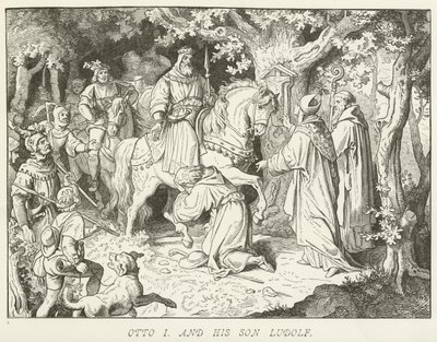 Otto I en zijn zoon Ludolf door German School