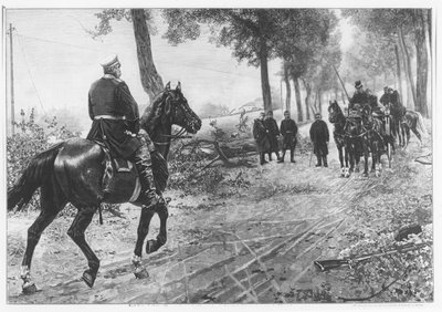 Otto von Bismarck en Napoleon III ontmoeten elkaar op de Chaussee Von Donchery op 2 september 1870 (gravure) door German School