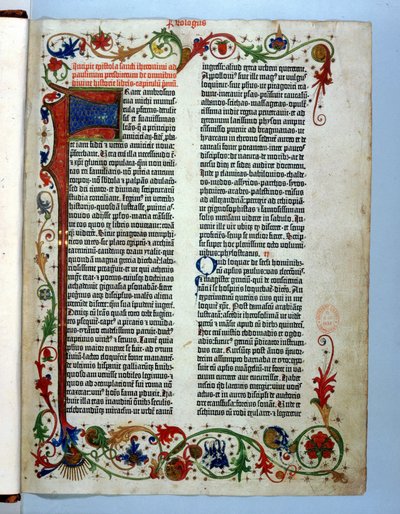 Pagina uit de Gutenberg Bijbel, Mainz, ca. 1455 door German School