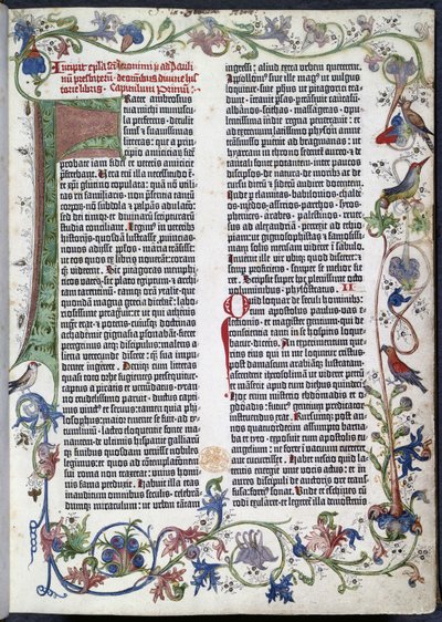 Pagina uit de Gutenberg Bijbel, met Erfurt-verlichting door German School