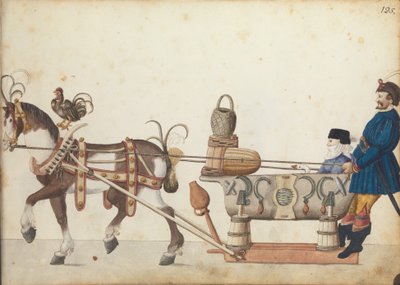 Optocht slee in parade, ca. 1640 (pen en inkt, aquarel en wassingen) door German School