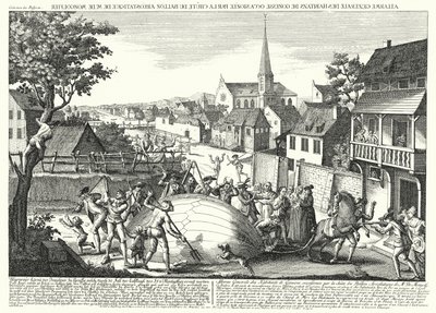 Boeren die de ballon van Jacques Charles en de gebroeders Robert aanvallen nadat deze op 27 augustus 1783 in Gonesse was geland door German School