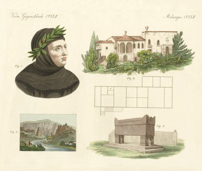 Petrarca, Zijn woning in Arqua, Zijn graf samen met een uitzicht op Vaucluse door German School
