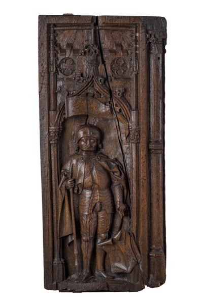 Tafelkop met de afbeelding van de heilige Quirinus van Neuss, ca.1485-1515 (eiken) door German School