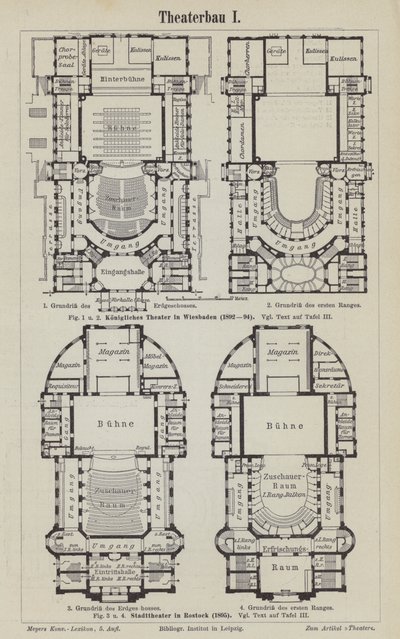 Plannen van het Koninklijk Theater, Wiesbaden en het Gemeentelijk Theater, Rostock, Duitsland door German School