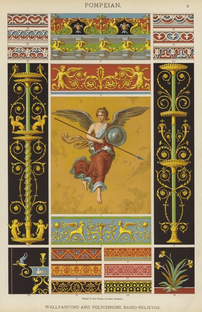 Pompeiaans, muurschildering en polychrome bas-reliëfs door German School