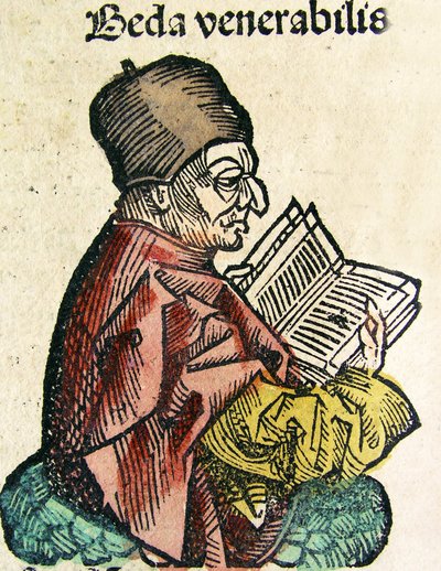 Portret van Bede (673-735), gepubliceerd in de Neurenberg Kroniek, 1493 door German School