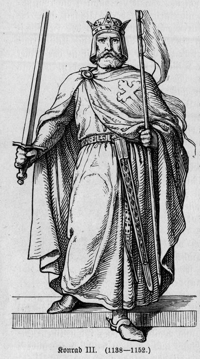 Portret van Conrad III van Hohenstaufen (1093-1152), Duitse Romeinse keizer. Gravure in 