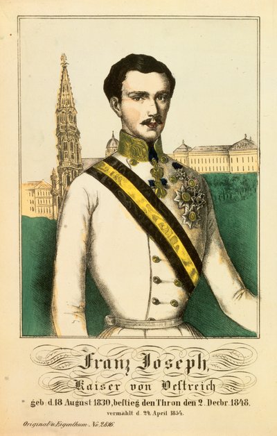 Portret van Franz Joseph I, Keizer van Oostenrijk, uit Neuruppiner Bilderbogen, 1854 door German School