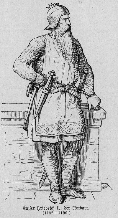 Portret van Frederik I van Hohenstaufen, bekend als Frederik Barbarossa (1122-1190), Duitse Roomse keizer. Gravure in 