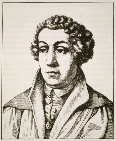 Portret van Johann Reuchlin (1455-1522) kopie van een 19e-eeuwse Duitse gravure, geïllustreerd in Geschiedenis van de Magie, gepubliceerd eind 19e eeuw door German School