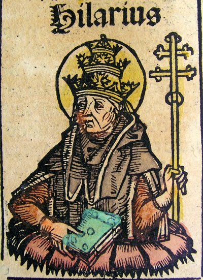 Portret van paus Hilarius, gepubliceerd in de Neurenbergse Kroniek door German School