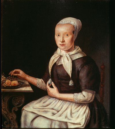Portret van een Duitse boer op de fruitschaal door German School