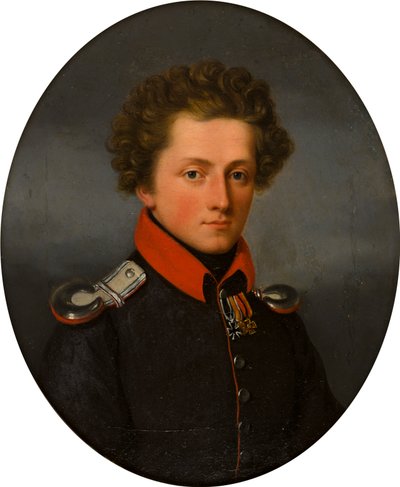 Portret van een jonge officier door German School